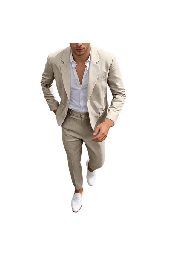 Men's Slim Fit Lightweight Casual Blazer Jacket Pants 2 Piece Set 2 Button Sport Coats Suit for Groom Groomsman Wedding Business Khaki XL