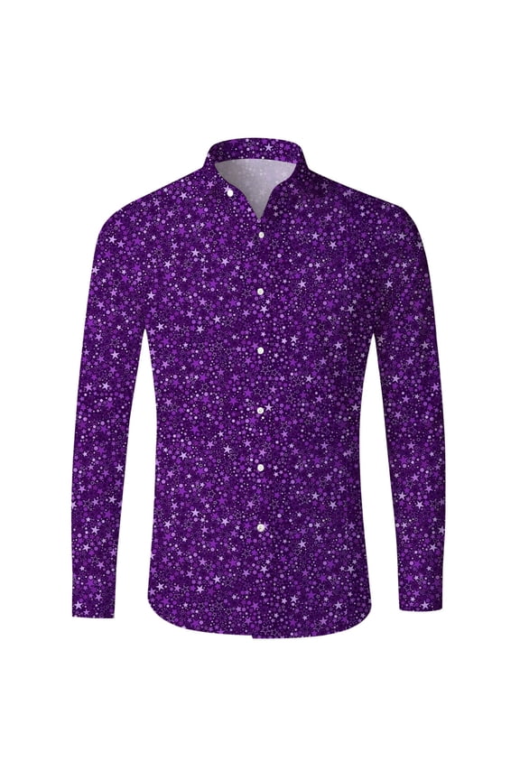 Men's Sparkle Dress Shirt Funny Long Sleeve Printed Casual Shirt Fashion Carnival Button down Holiday Party Tops Dark Purple S