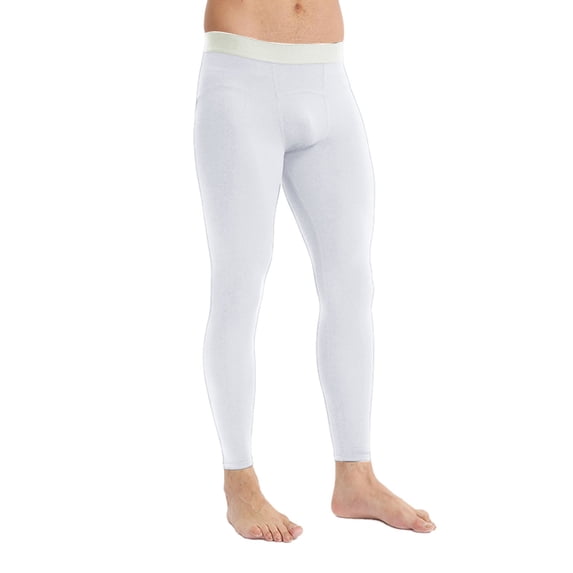 IWRICH Men's Sports Compression Pants Running Workout Leggings Gym Basketball Athletic Base Layer Bottoms White XL