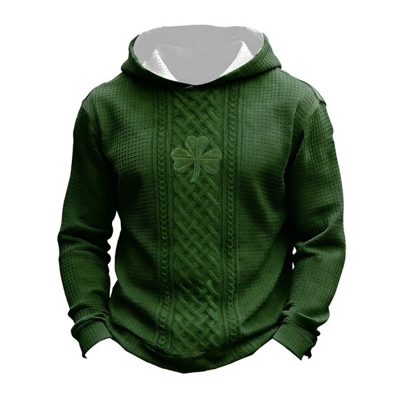 IWRICH Men's St. Patrick's Day Shamrock Art Printed Hoodies Long Sleeve Casual Hooded Sweatshirts Holiday Plus Size Pullover Tops 01-Dark Green XXXXL