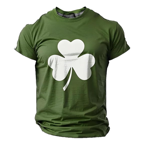 IWRICH Men's St. Patrick's Day Shamrock Printed T Shirts Crew Neck Short Sleeve Muscle Tees Casual Comfortable Breathable Basic Tops Army Green XXXL
