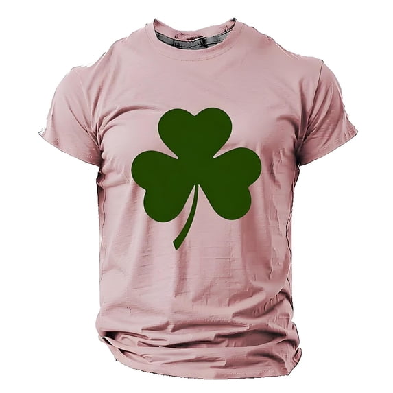 IWRICH Men's St. Patrick's Day Shamrock Printed T Shirts Crew Neck Short Sleeve Muscle Tees Casual Comfortable Breathable Basic Tops Pink XL