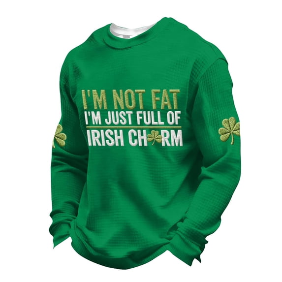 IWRICH Men's St. Patrick's Day T Shirt Waffle Crew Neck Sweatshirt Shamrock Long Sleeve Tees 03-Green S
