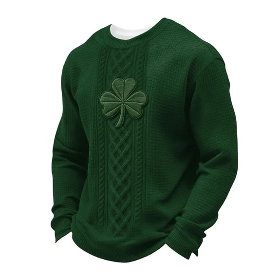 IWRICH Men's St. Patrick's Day T Shirt Waffle Crew Neck Sweatshirt Shamrock Long Sleeve Tees 09-Dark Green XL