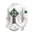 thumbnail image 1 of IWRICH Men's St Patrick's Day T Shirts Shamrock Printed Waffle Sweatshirt Shamrock Tops White XL, 1 of 3