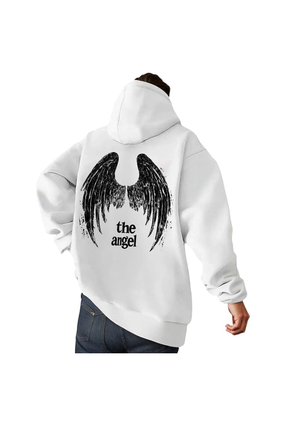 Men's Streetwear Goth Hoodies Punk Hooded Sweatshirt Cross Graphic Pullover Tops with Pocket White XL