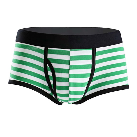 IWRICH Men's Stripe Printed Casual Boxer Briefs Elastic Waistband Enhancing Adjustable Underwear Green M