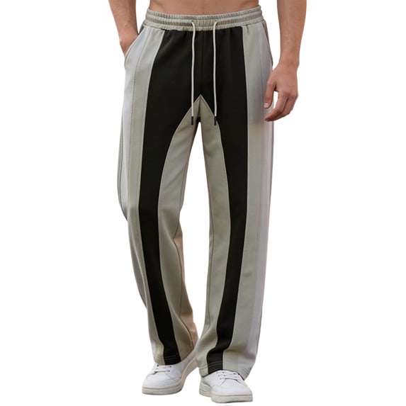 IWRICH Men's Striped Color Block Sweatpants Drawstring Elastic Waist Baggy Straight Leg Pants with Pockets Brown XXL