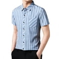 thumbnail image 1 of IWRICH Men's Striped Short Sleeve Dress Shirts Button down Classic Shirt Regular Fit Business Shirt for Summer Light Blue XXL, 1 of 6