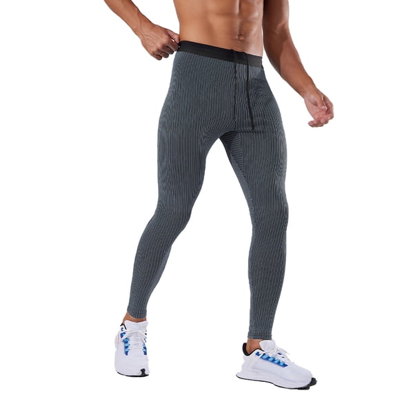 IWRICH Men's Striped Tights Compression Pants Workout Running Gym Legging Pants Grey XXL