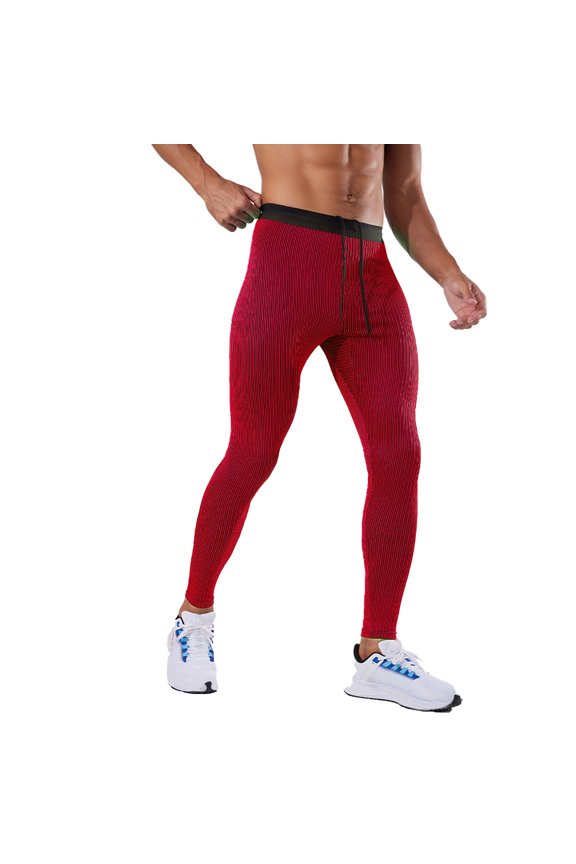Men's Striped Tights Compression Pants Workout Running Gym Legging Pants Red XXL