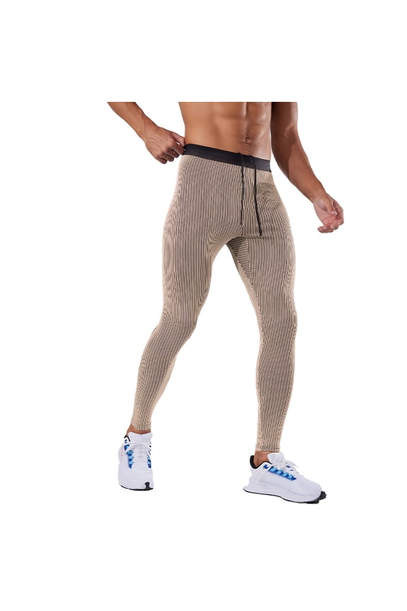 Men's Striped Tights Compression Pants Workout Running Gym Legging Pants Yellow M