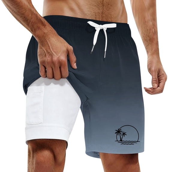 IWRICH Men's Summer Vacation 2 in 1 Swim Trunks with Compression Liner Bathing Suits Stretch Shorts with Pockets Grey XXL