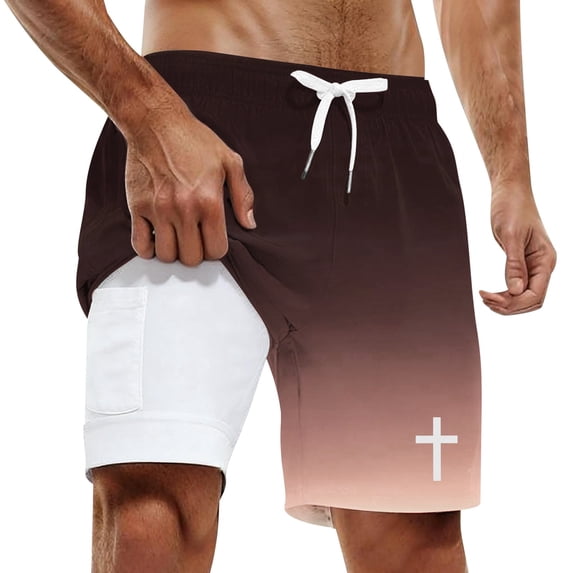 IWRICH Men's Swim Trunks with Compression Liner Bathing Suits 2 in 1 Stretch Shorts with Pockets Rose Gold XXXL
