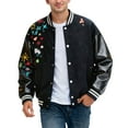 thumbnail image 1 of IWRICH Men's Teen 20s Fashion Streetwear Varsity Jacket Color Block Letter Graphic Leather Baseball Coats Black XL, 1 of 4