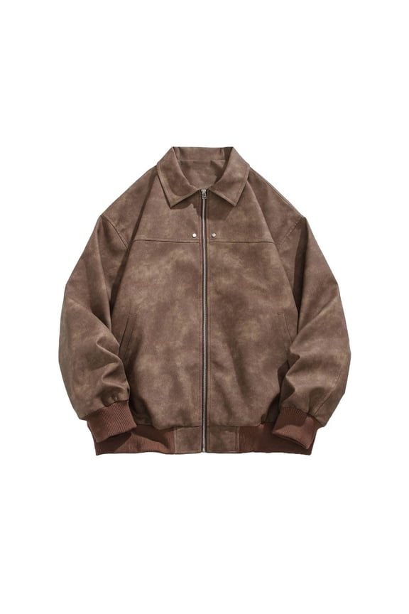 IWRICH Men's Teen Leather Zip up Bomber Jacket 90s Fashion Biker Racing Moto Jackets Streetwear Coats Brown XL