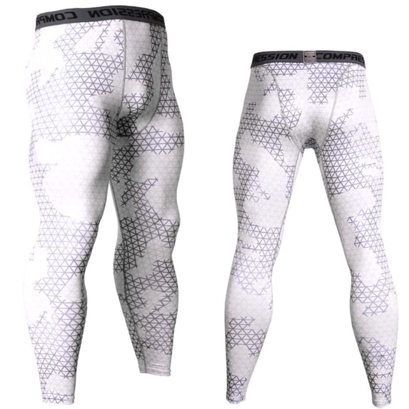 IWRICH Men's Tight Sportswear Gym Workout Running Leggings Camo Sports Workout Pants 01-White S