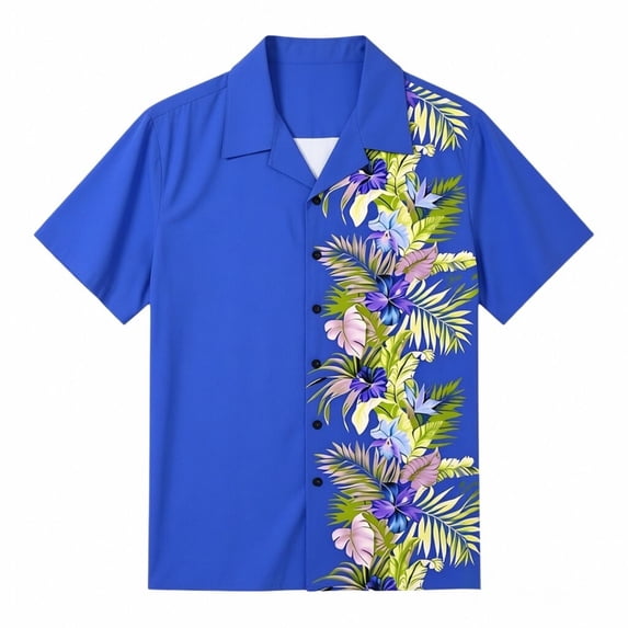 IWRICH Men's Tropical Floral Printed Shirts Plus Size Button down Summer T Shirts Camp Collared Casual Fashion Vacation Tops Blue XXXXL