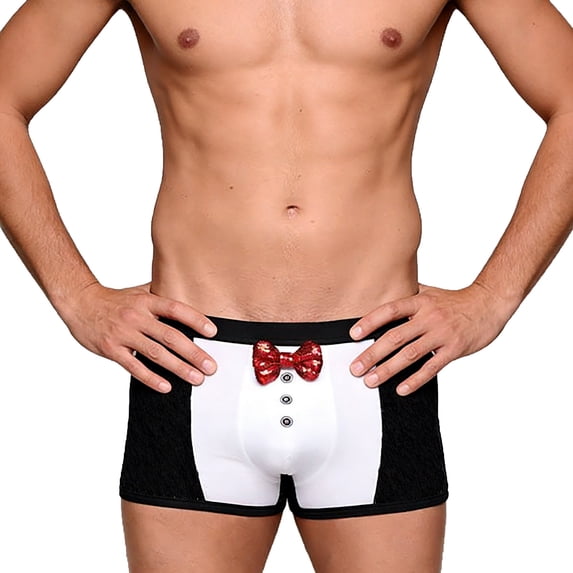 IWRICH Men's Tuxedo Bowknot Boxer Briefs Stretch Breathable Underpants Funny Exotic Underwear Black XL