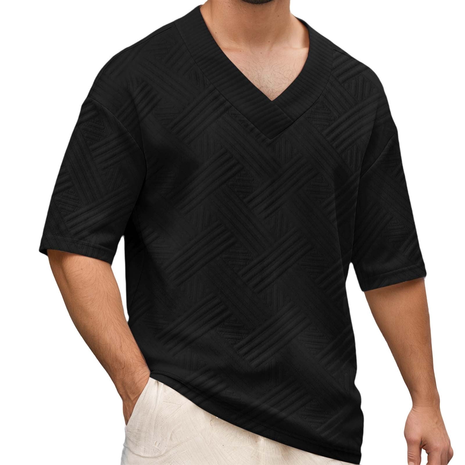 IWRICH Men's V Neck Baggy T-Shirt Casual Stretch Solid Crewneck Short ...