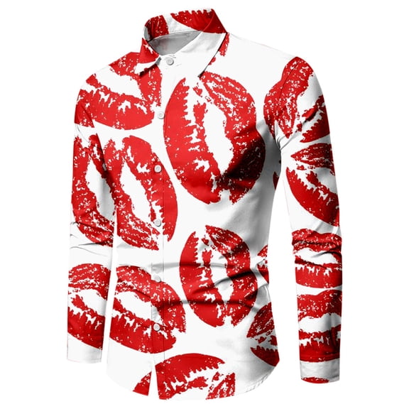 IWRICH Men's Valentine's Day Printed Shirts Long Sleeve Festive Casual Fashion Tops V Neck Loose Fit Holiday T Shirts White XXL