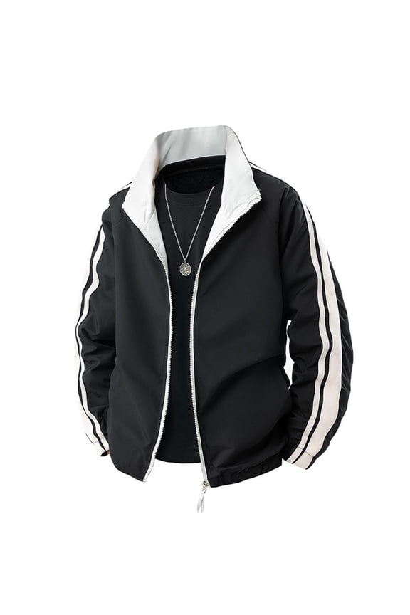 IWRICH Men's Varsity Jacket Casual Fashion Stylish Bomber Jacket Lightweight Windbreaker Stripe Side Taping Streetwear Black M