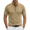 thumbnail image 1 of IWRICH Men's Waffle Knitted Polo Shirts Lightweight Work Business Formal T-Shirt Button up Casual Tops Khaki S, 1 of 4