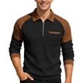 thumbnail image 1 of IWRICH Men's Waffle Quarter Zip Long Sleeve Polo Shirts Classic Color Blocking Tops Casual Collared Basic Tees with Pocket Black XXXL, 1 of 4