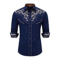 thumbnail image 1 of IWRICH Men's Western Cowboy Shirt Printed Long Sleeve Casual Button down Shirt Navy XL, 1 of 6