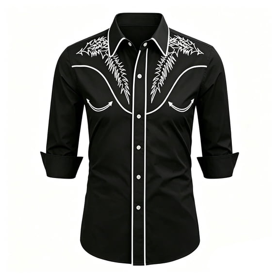 IWRICH Men's Western Shirts Long Sleeve Graphic Printed Cowboy Shirts Casual Button down Tops Black M