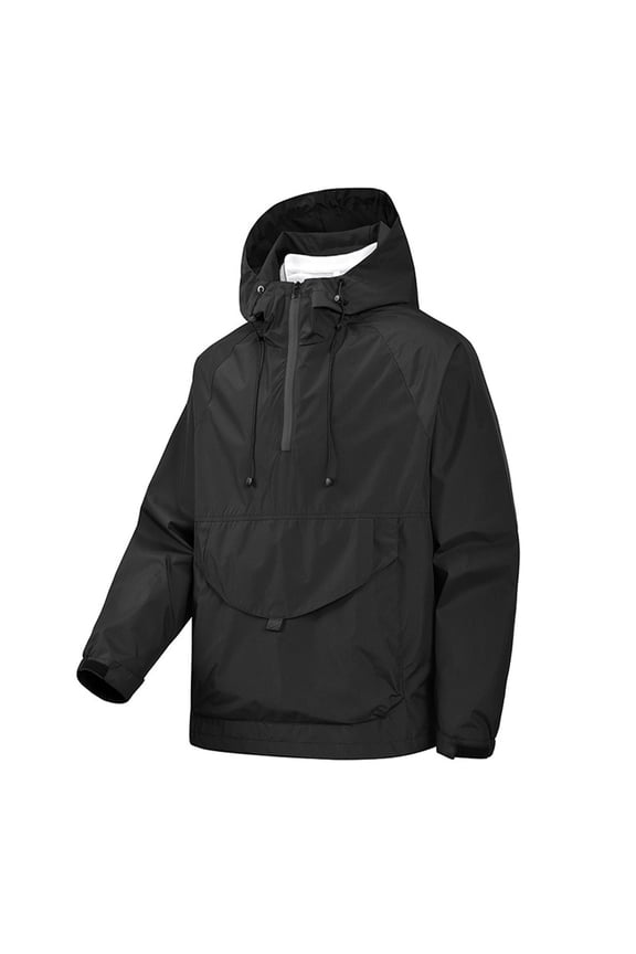 IWRICH Men's Windproof Outdoor Sports Jacket Casual Wear Lightweight Comfortable Hooded Pullover Tops for Hiking Black XXXXL