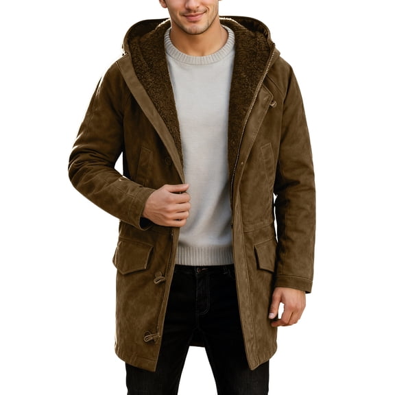IWRICH Men's Winter Jackets with Hood Cotton Military Jackets Lined Thick Work Coats with Cargo Pockets Coffee XL