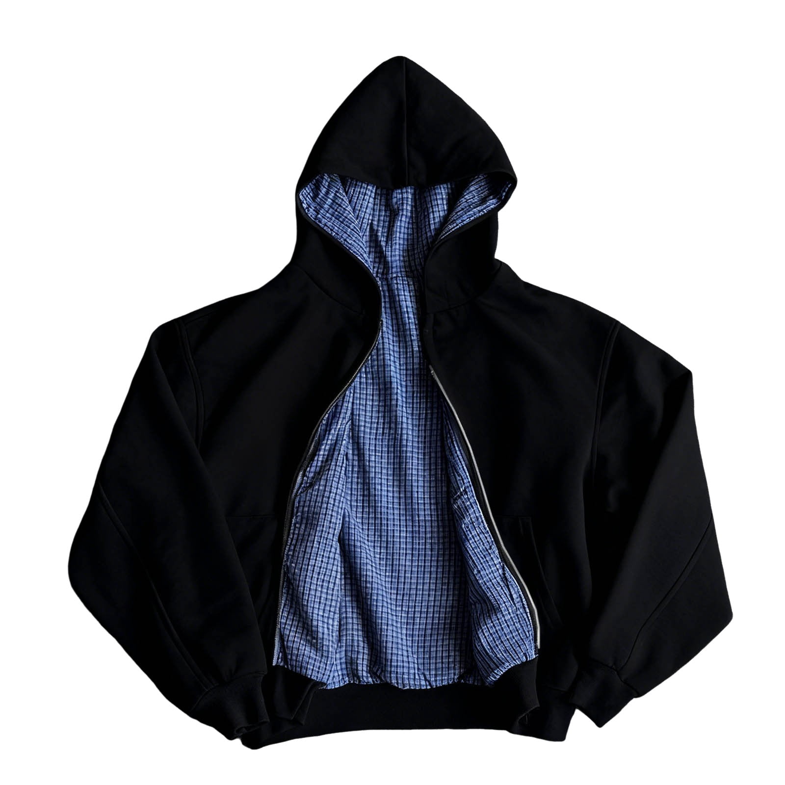 IWRICH Men's Zip up Hoodies 25s Loose Fit Reversible Jacket Long Sleeve Fashion Hooded Sweatshirt with Pockets Black XL