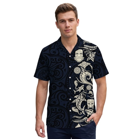 IWRICH Men's plus size Hawaiian Shirt Short Sleeve Casual Button Up Tropical Summer Beach Shirt Black XL