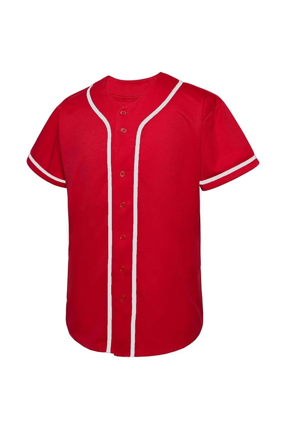 Mens Baseball Jersey Shirt Button down Blank Softball Jersey Short Sleeve Hip Hop Active Hipster Shirts Red S