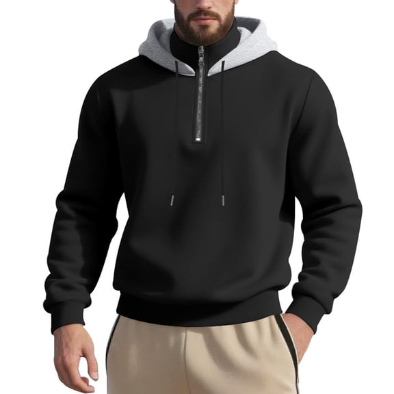 IWRICH Mens Casual Cotton Hoodies Drawstring Quarter Zip Pullover Sweatshirts S