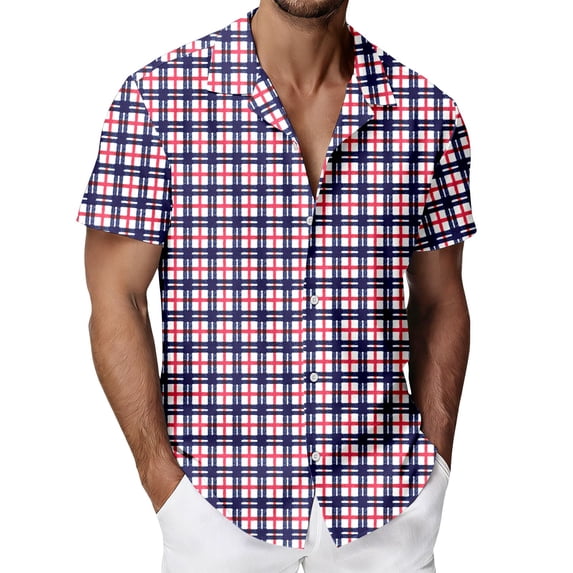 IWRICH Mens Plaid Button down Plus Size Shirts Short Sleeve Casual Summer Shirt Dress Shirts with Pocket 07-Purple XXXL