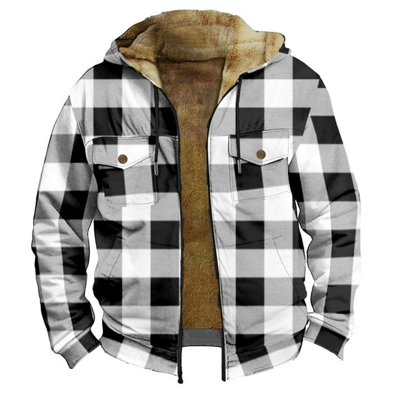 IWRICH Mens Zip up Hoodie Heavyweight Camo Hoodie Thick Lined Jacket Fall Fashion Coat Warm Winter Outwear 4-Black XXL