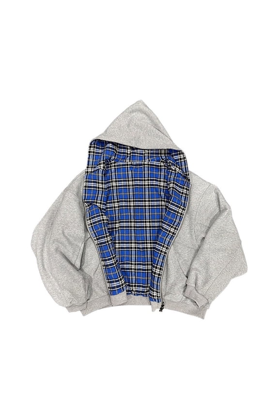 Mens and Womens 20s Reversible Hoodies Plaid Preppy Hoodie Streetwear Vintage Zipper Hooded Sweatshirt S
