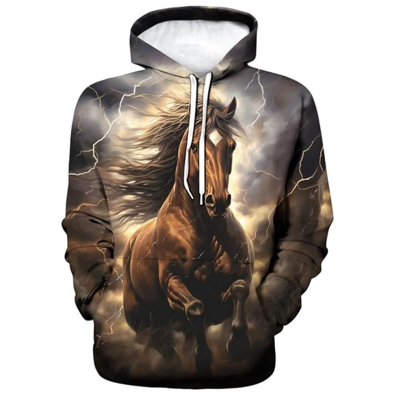 IWRICH Novelty Horse Print Hoodie Animal 3D Pattern Sweatshirt Hooded Pullover with Pocket XL