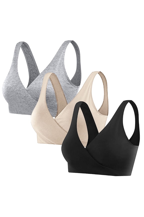 Nursing Sleep Bras Wirefree Maternity Breastfeeding Bras 3 Pack Light Gray XXL