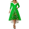 thumbnail image 1 of IWRICH Off Shoulder Christmas Tree Dresses for Women Warm Shaggy V Neck Dress Xmas Snowflake Graphic High Low Skirts 2025 Green XL, 1 of 5