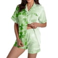 thumbnail image 1 of IWRICH Pajama for Women Short Sleeve Button down Tops and Shorts Satin Pjs 2 Piece Soft Sleepwear Loungewear Set 04-Light Green L, 1 of 5