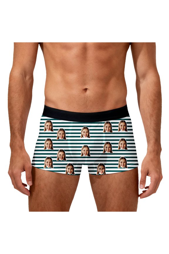 Personalized Boxers for Men Custom Boxers Gifts for Him Customized Underwear 01-Dark Green XL