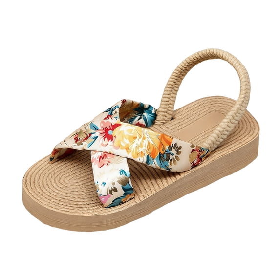 IWRICH Platform Sandals for Women Summer Casual Bohemian Sandals Beach Vacations Open Toe Sandals with Elastic Ankle Straps Beige 7