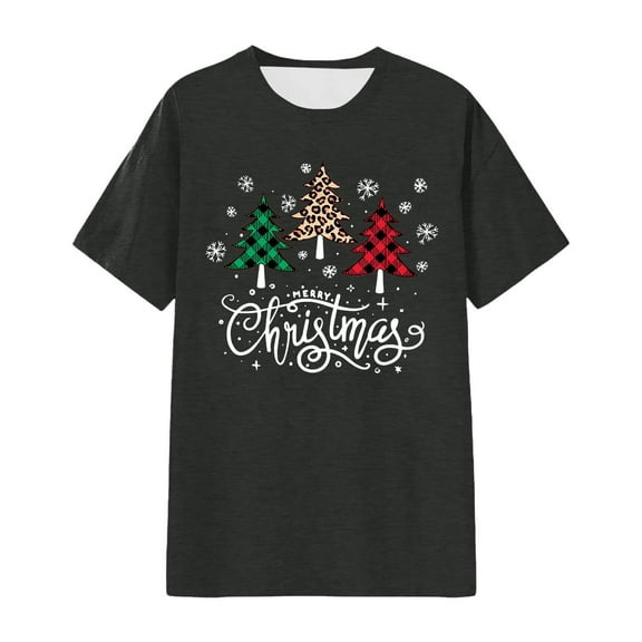 IWRICH Plus Size Christmas Tree Tshirt for Women Merry Christmas Graphic Tee Merry and Bright Short Sleeve Tops Dark Gray XL