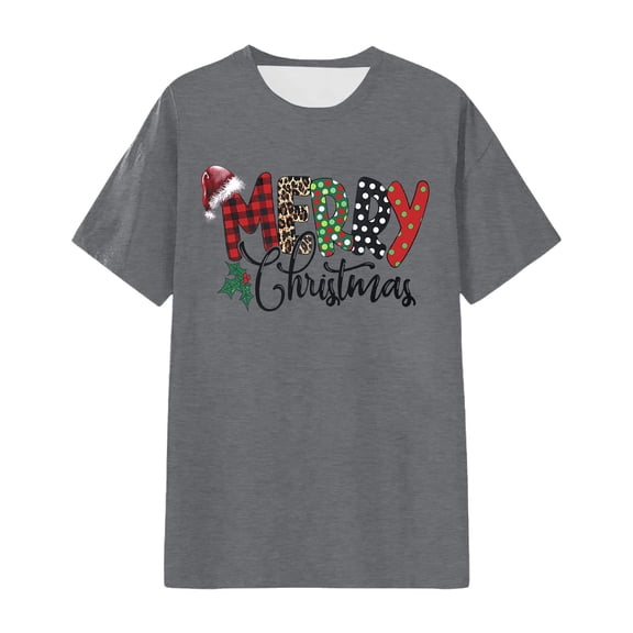 IWRICH Plus Size Christmas Tree Tshirt for Women Merry Christmas Graphic Tee Merry and Bright Short Sleeve Tops Grey XL