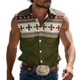 thumbnail image 1 of IWRICH Plus Size Tank Tops for Men Western Cowboy Collar Sleeveless Button down Shirts Stylish Vacation Tops Army Green S, 1 of 4