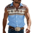 thumbnail image 1 of IWRICH Plus Size Tank Tops for Men Western Cowboy Collar Sleeveless Button down Shirts Stylish Vacation Tops Light Blue XL, 1 of 4