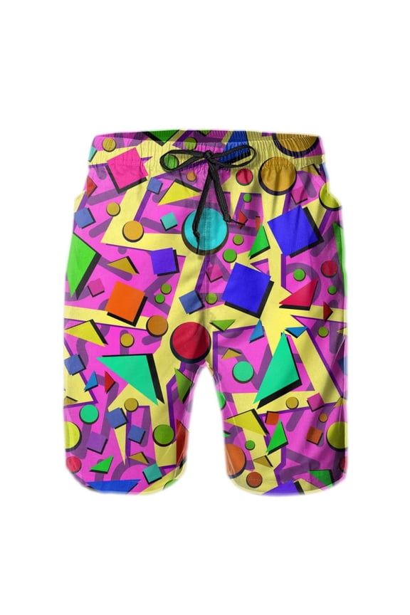 Printed 80s Shorts for Men Beach Shorts Funny Elastic Waist Swim Holiday Hawaiian Shorts Purple XXXL